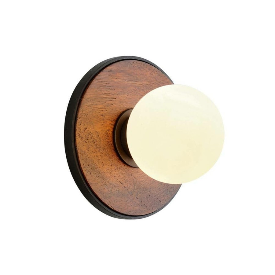 Wall Sconces * | Cadet 1-Light Natural Acacia And Black Wall Sconce With White Glass Shade By Troy Lighting