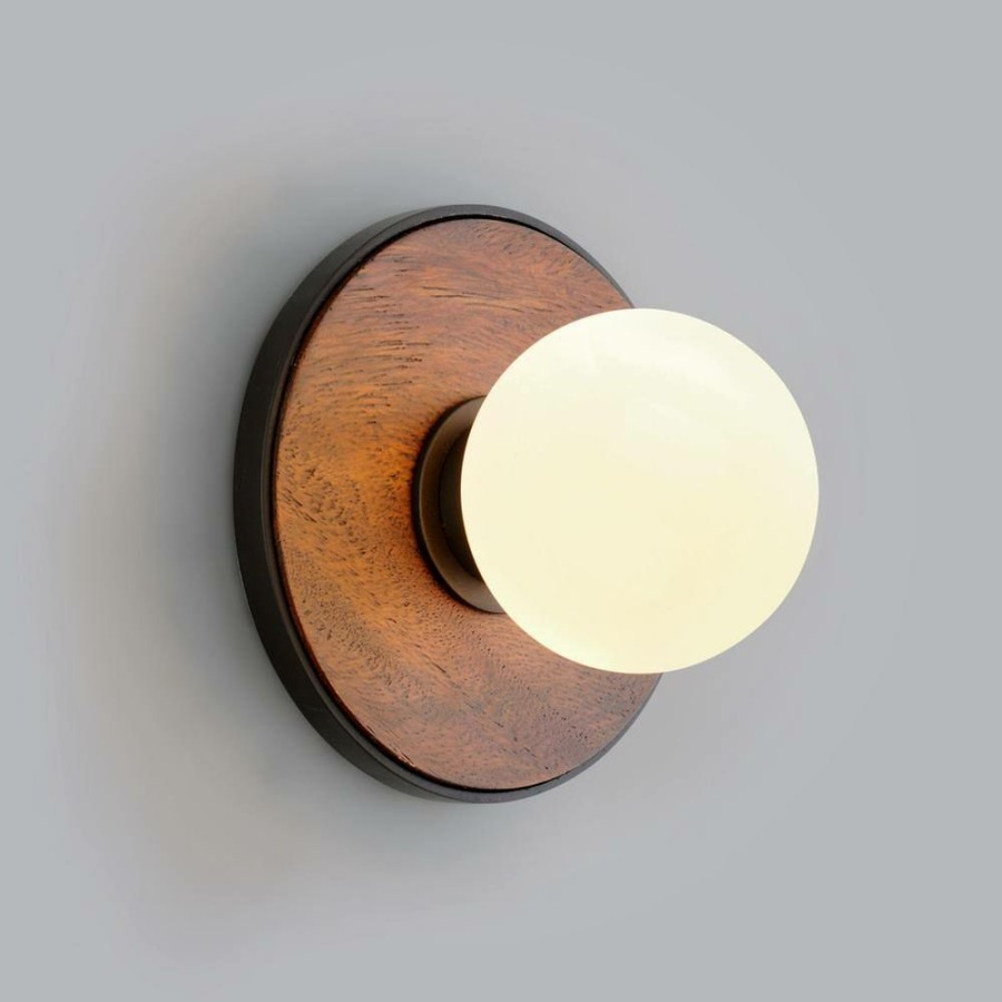 Wall Sconces * | Cadet 1-Light Natural Acacia And Black Wall Sconce With White Glass Shade By Troy Lighting