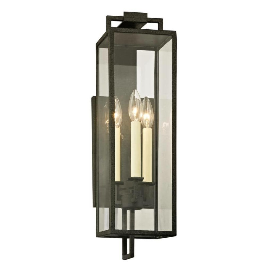 Outdoor Lighting * | Beckham 3-Light Forged Iron 21.5 In. H Outdoor Wall Lantern Sconce With Clear Glass By Troy Lighting