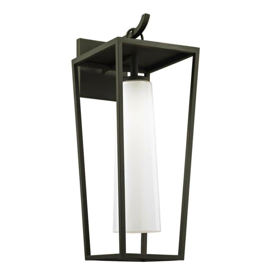 Outdoor Lighting * | Mission Beach 1-Light Textured Black 23 In. H Outdoor Wall Lantern Sconce With Opal White Glass By Troy Lighting