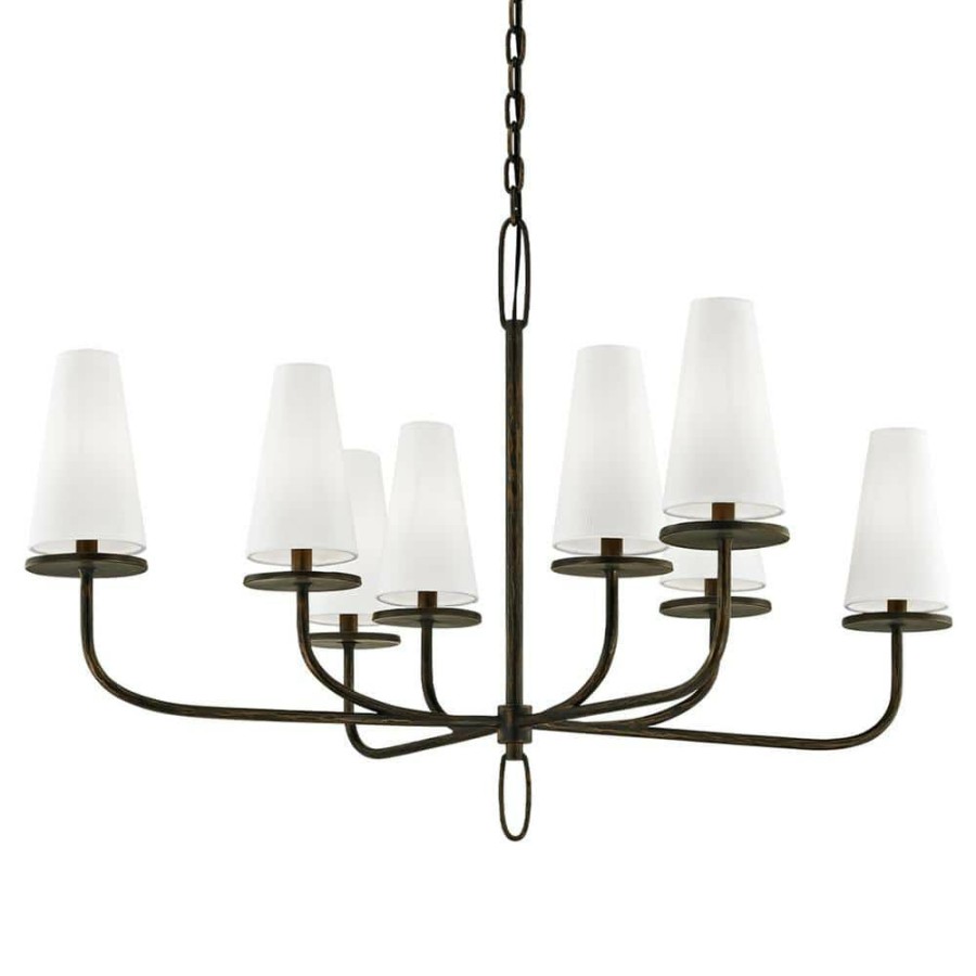 Commercial Lighting * | Marcel 8-Light Pompeii Bronze 43.25 In. D Chandelier With Off-White Hardback Cotton Shade By Troy Lighting