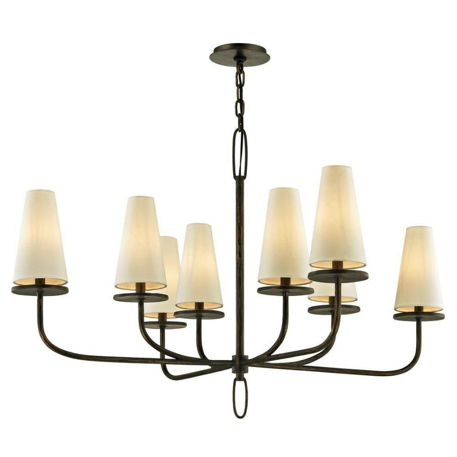 Commercial Lighting * | Marcel 8-Light Pompeii Bronze 43.25 In. D Chandelier With Off-White Hardback Cotton Shade By Troy Lighting