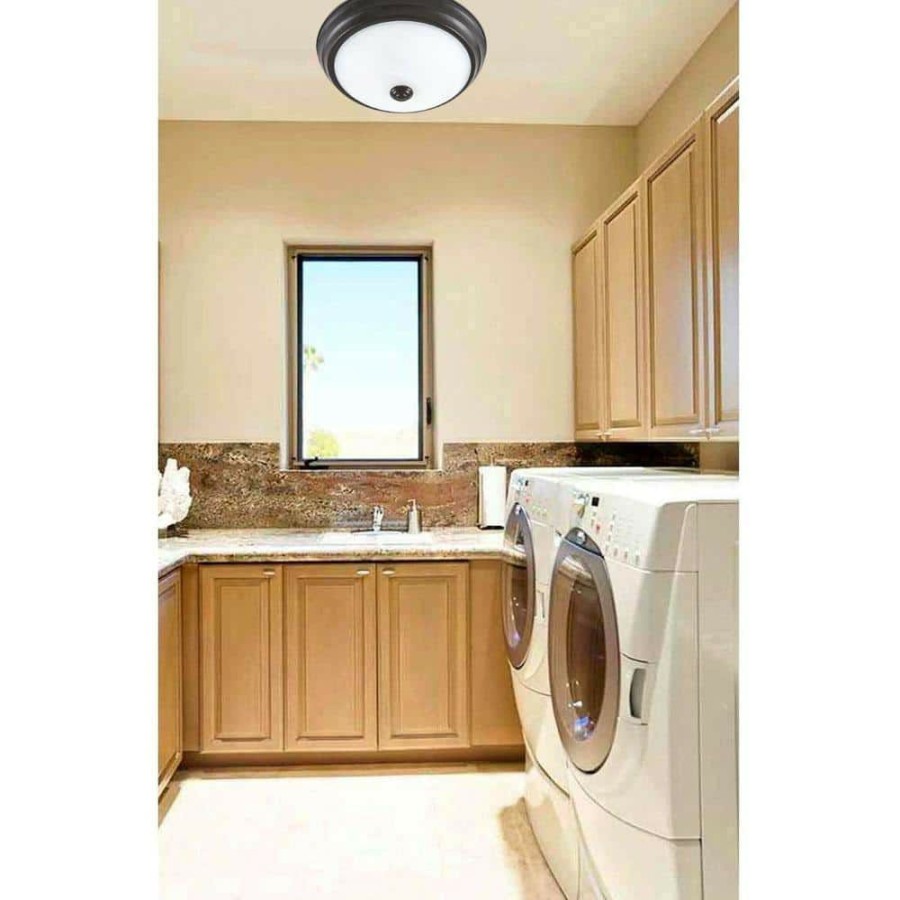 Commercial Lighting * | Satin Bronze Dimming Led Flush Mount With Alabaster Glass By Envirolite