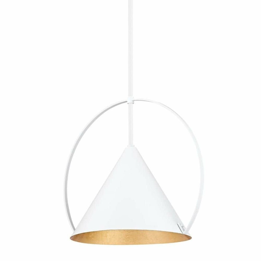 Commercial Lighting * | Mari 1-Light White, Gold Standard Pendant Light With White Metal Shade By Troy Lighting