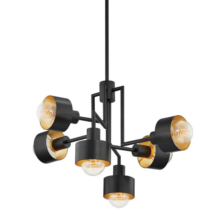 Commercial Lighting * | North 6-Light Soft Black Gold Leaf Chandelier By Troy Lighting