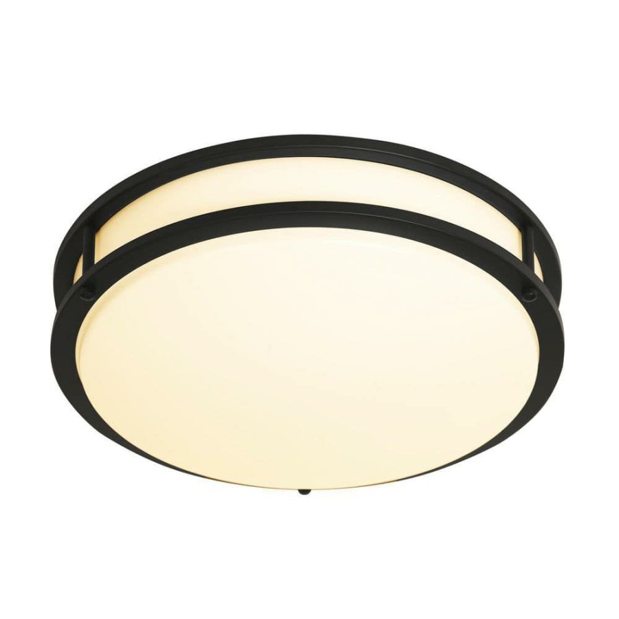 Commercial Lighting * | 16 In. 1-Light Matte Black Selectable Dimmable Led Flush Mount By Envirolite