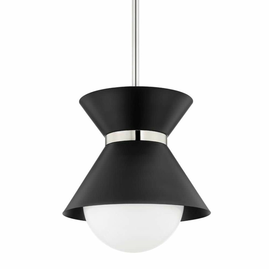 Commercial Lighting * | Scout 1-Light Soft Black Polished Nickel, Opal Shiny Cone Pendant By Troy Lighting