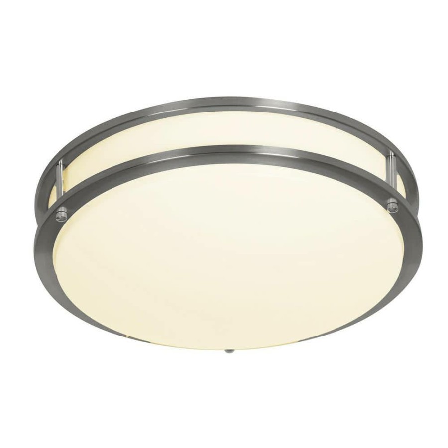 Commercial Lighting * | 14 In. 1-Light Brushed Nickel Selectable Dimmable Led Flush Mount By Envirolite