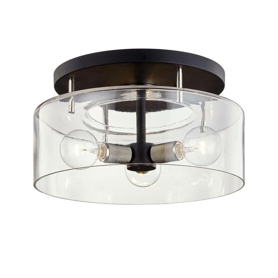 Commercial Lighting * | Bergamot Station 6.75 In. 3-Light Carbide Black And Polished Nickel Semi-Flush Mount By Troy Lighting