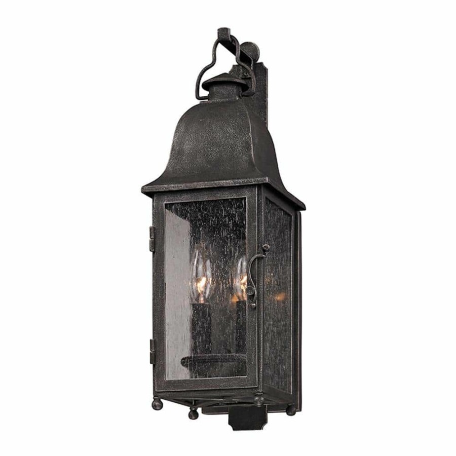 Outdoor Lighting * | Larchmont 2-Light Aged Pewter Outdoor Wall Lantern Sconce By Troy Lighting