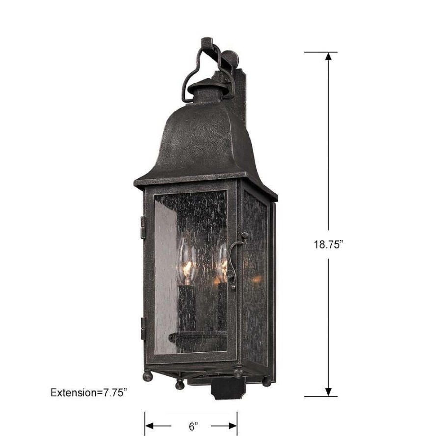 Outdoor Lighting * | Larchmont 2-Light Aged Pewter Outdoor Wall Lantern Sconce By Troy Lighting