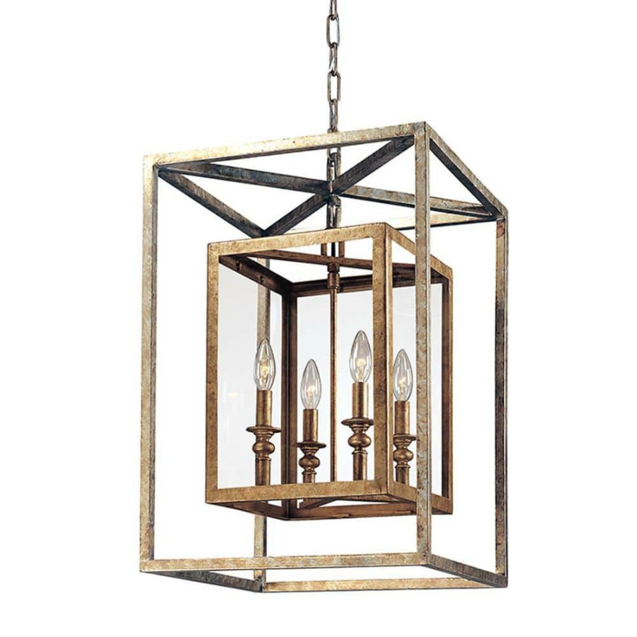 Commercial Lighting * | Morgan 4-Light Gold Silver Leaf Pendant By Troy Lighting