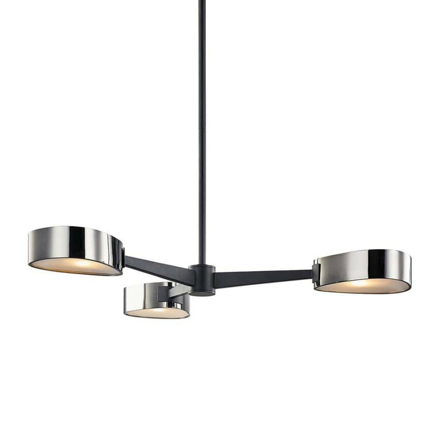 Commercial Lighting * | Allisio 3-Light Carbide Black And Black Chrome Chandelier With Black Chrome Shade By Troy Lighting