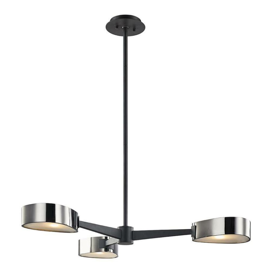 Commercial Lighting * | Allisio 3-Light Carbide Black And Black Chrome Chandelier With Black Chrome Shade By Troy Lighting