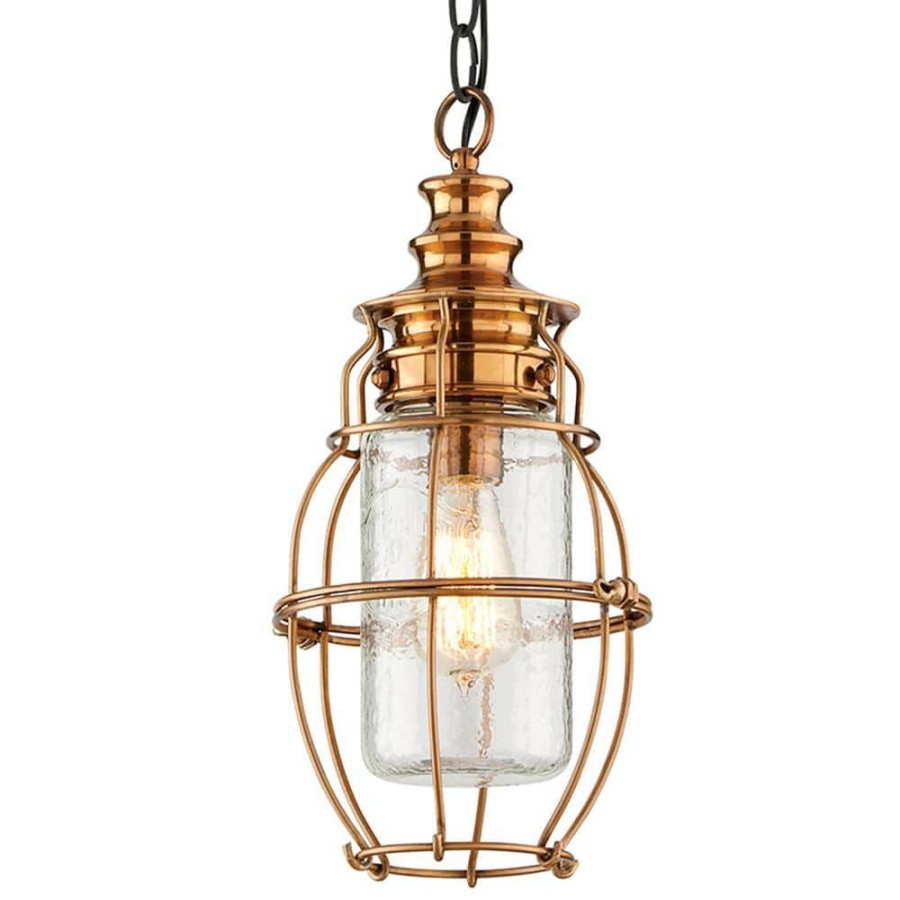 Outdoor Lighting * | Little Harbor 1-Light Aged Brass With Forged Black Accents Outdoor Hanging Light By Troy Lighting