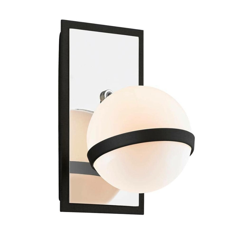 Wall Sconces * | Ace 1-Light Carbide Black With Polished Nickel Accents Wall Sconce With Gloss Opal Shade By Troy Lighting