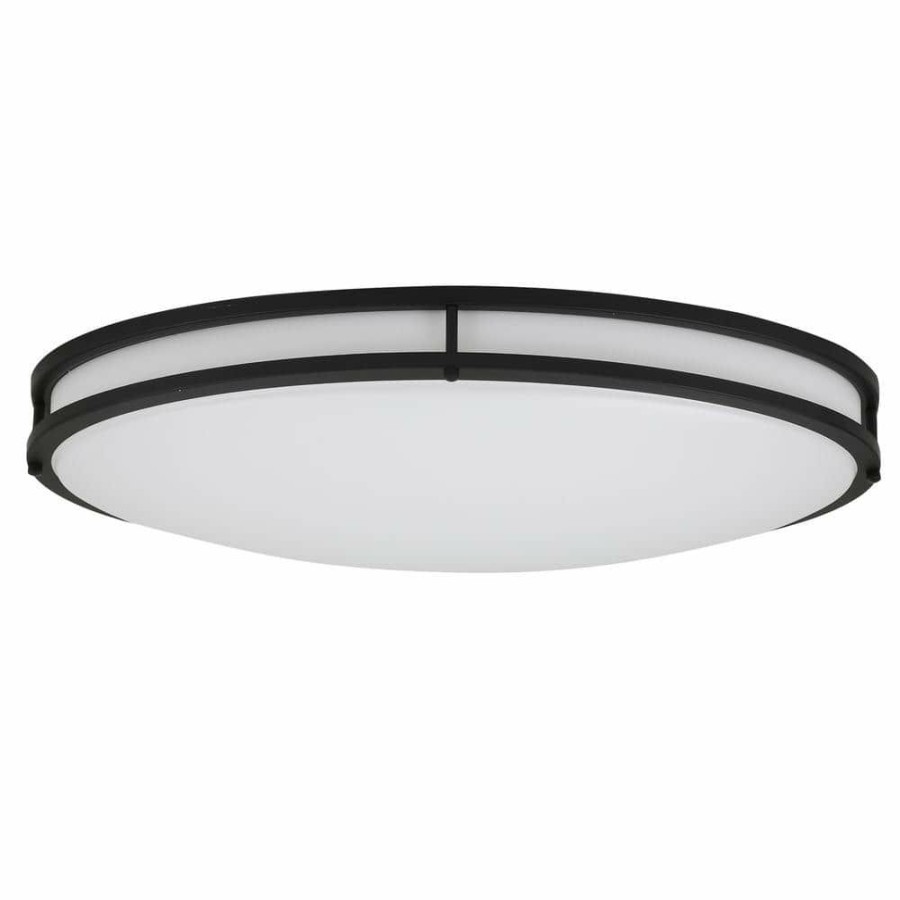 Commercial Lighting * | 32 In. Oval Matte Black Integrated 3000K Cct Led Ceiling Light Flush Mount By Envirolite