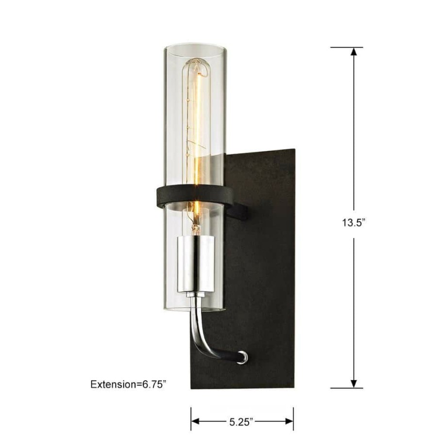 Wall Sconces * | Xavier 1-Light Vintage Iron 13.5 In. H Wall Sconce With Clear Glass By Troy Lighting