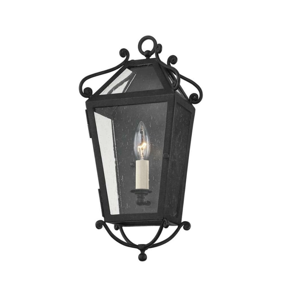 Outdoor Lighting * | Santa Barbara County 1-Light French Iron, Clear Seeded Outdoor Wall Lantern Sconce By Troy Lighting