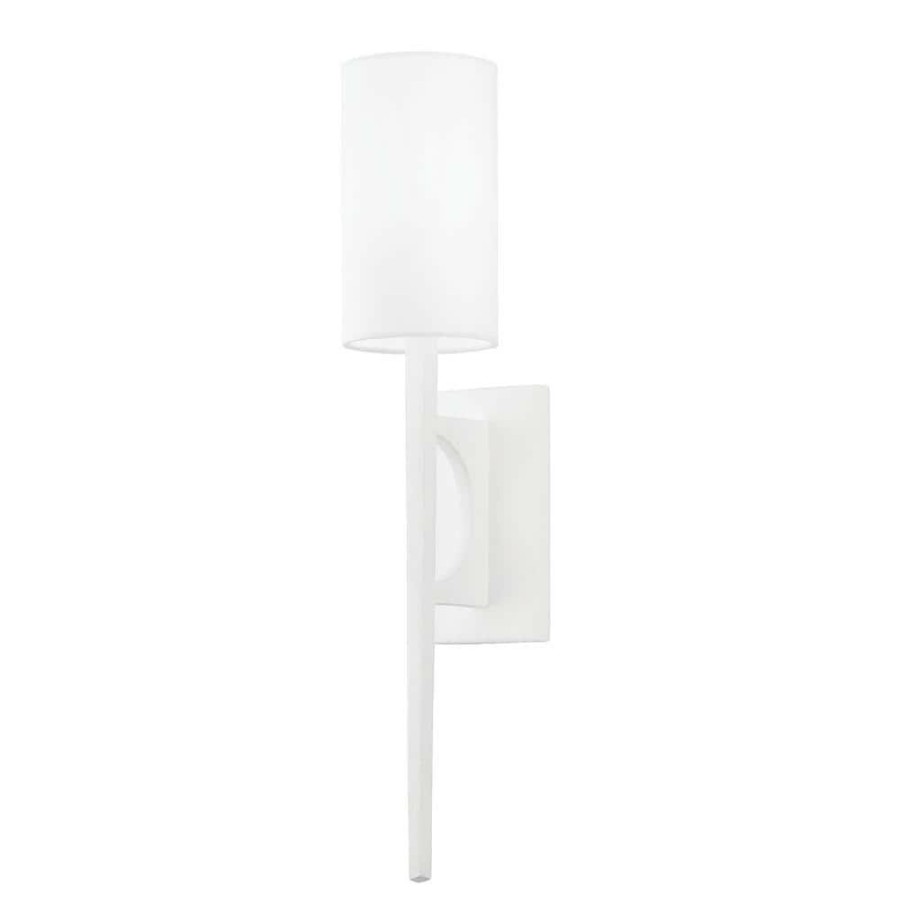 Vanity Lighting * | Wallace 1 White Wall Sconce With White Linen Shade By Troy Lighting