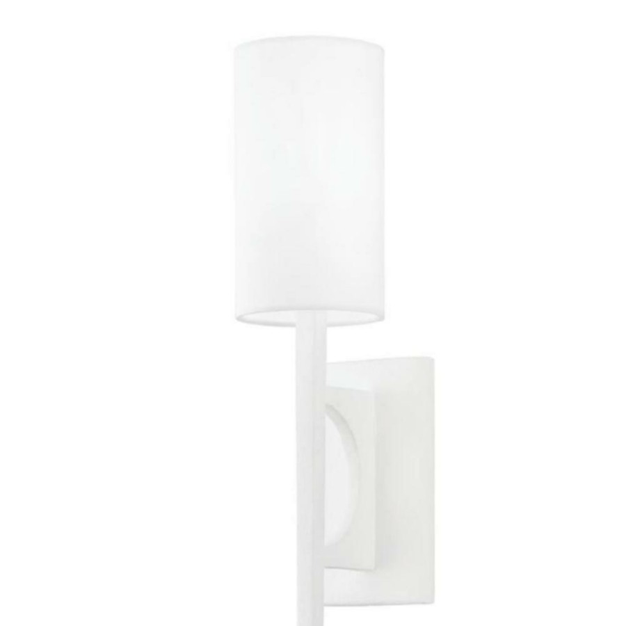 Vanity Lighting * | Wallace 1 White Wall Sconce With White Linen Shade By Troy Lighting