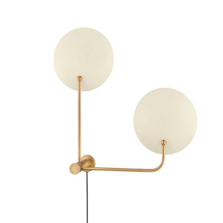 Wall Sconces * | Leif 2-Light Patina Brass Soft Sand Plug-In Sconce By Troy Lighting