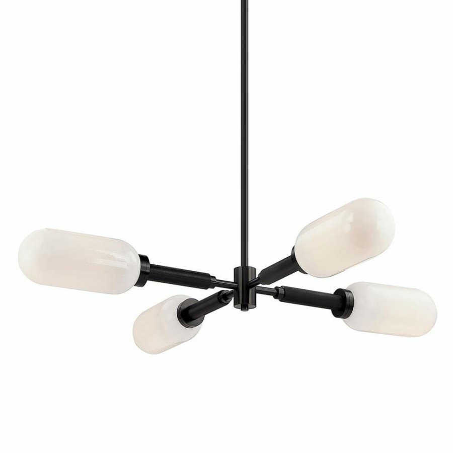 Commercial Lighting * | Annex 4-Light Anodized White And Black Chandelier With Opal White Glass Shade By Troy Lighting