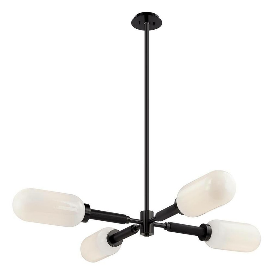 Commercial Lighting * | Annex 4-Light Anodized White And Black Chandelier With Opal White Glass Shade By Troy Lighting