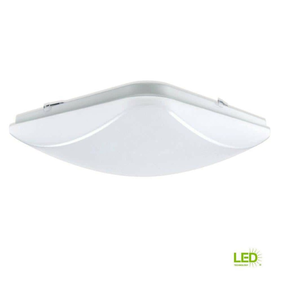 Commercial Lighting * | 14 In. Low-Profile Square 1-Light White Led Puff Flush Mount By Envirolite