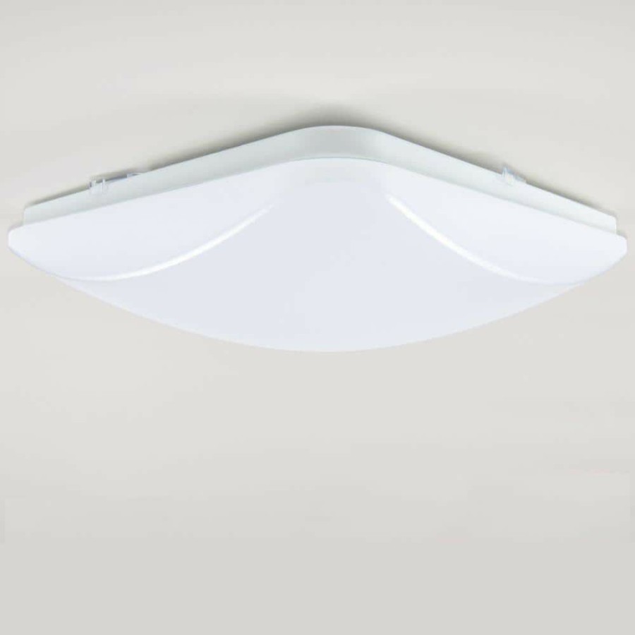 Commercial Lighting * | 14 In. Low-Profile Square 1-Light White Led Puff Flush Mount By Envirolite