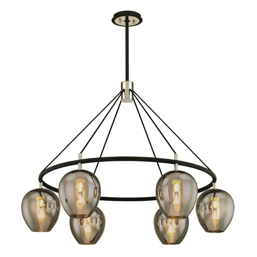 Commercial Lighting * | Iliad 6-Light Carbide Black 40 In. W Pendant With Plated Smoke Glass By Troy Lighting