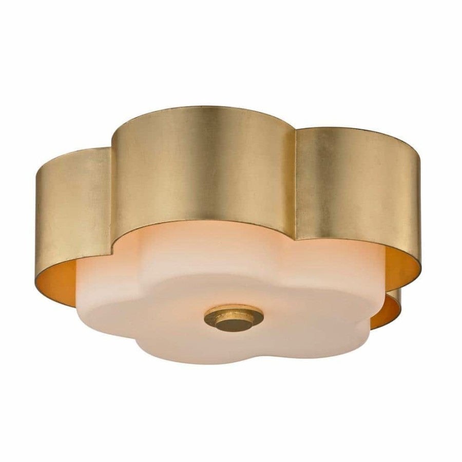 Commercial Lighting * | Allure 2-Light Gold Leaf Celling Flush Mount With Opal White Glass Shade By Troy Lighting