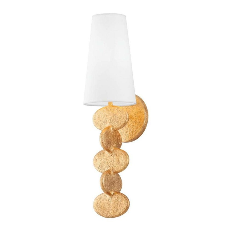 Vanity Lighting * | Ellios 1 Gold Wall Sconce With White Linen Shade By Troy Lighting