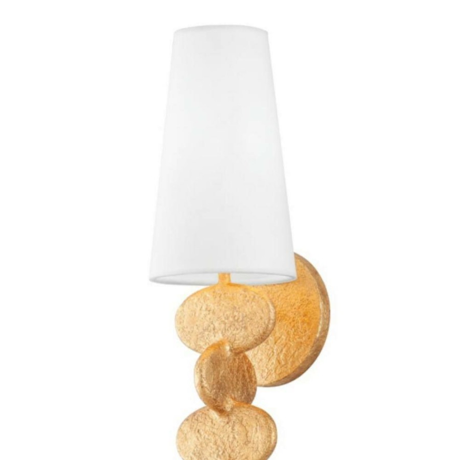 Vanity Lighting * | Ellios 1 Gold Wall Sconce With White Linen Shade By Troy Lighting