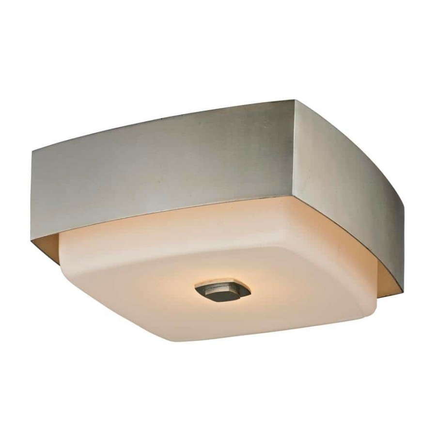 Commercial Lighting * | Allure 2-Light Silver Leaf Square Flush Mount With Opal White Glass Shade By Troy Lighting