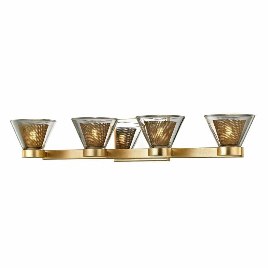 Vanity Lighting * | Wink 4-Light Gold Leaf 27.5 In. W Led Bath Light With Polished Chrome Accents And Clear Glass Shade By Troy Lighting