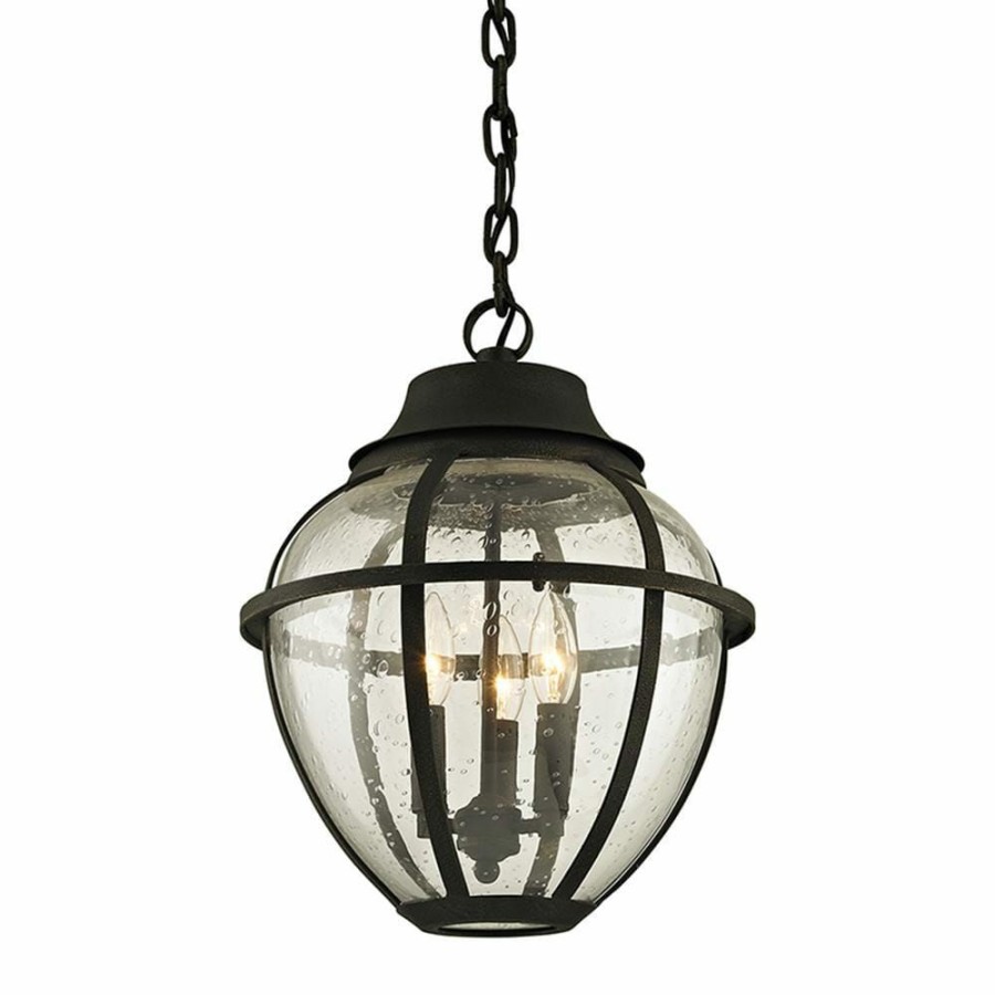 Outdoor Lighting * | Bunker Hill Vintage Bronze 3-Light 13 In. W Outdoor Hanging Light With Clear Seeded Glass By Troy Lighting