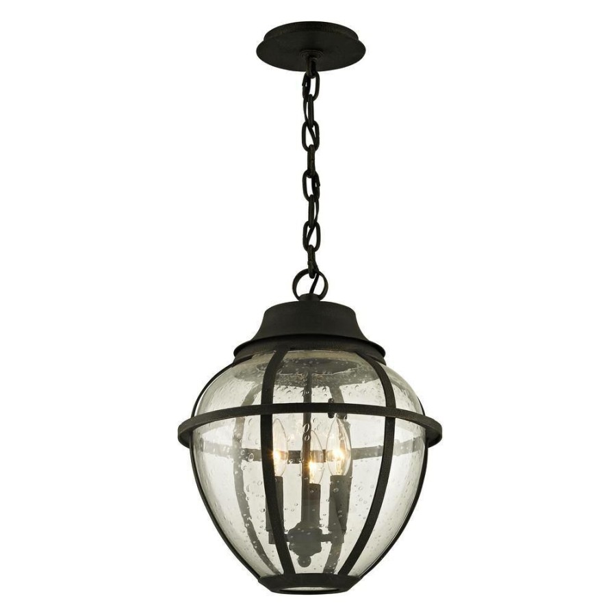 Outdoor Lighting * | Bunker Hill Vintage Bronze 3-Light 13 In. W Outdoor Hanging Light With Clear Seeded Glass By Troy Lighting