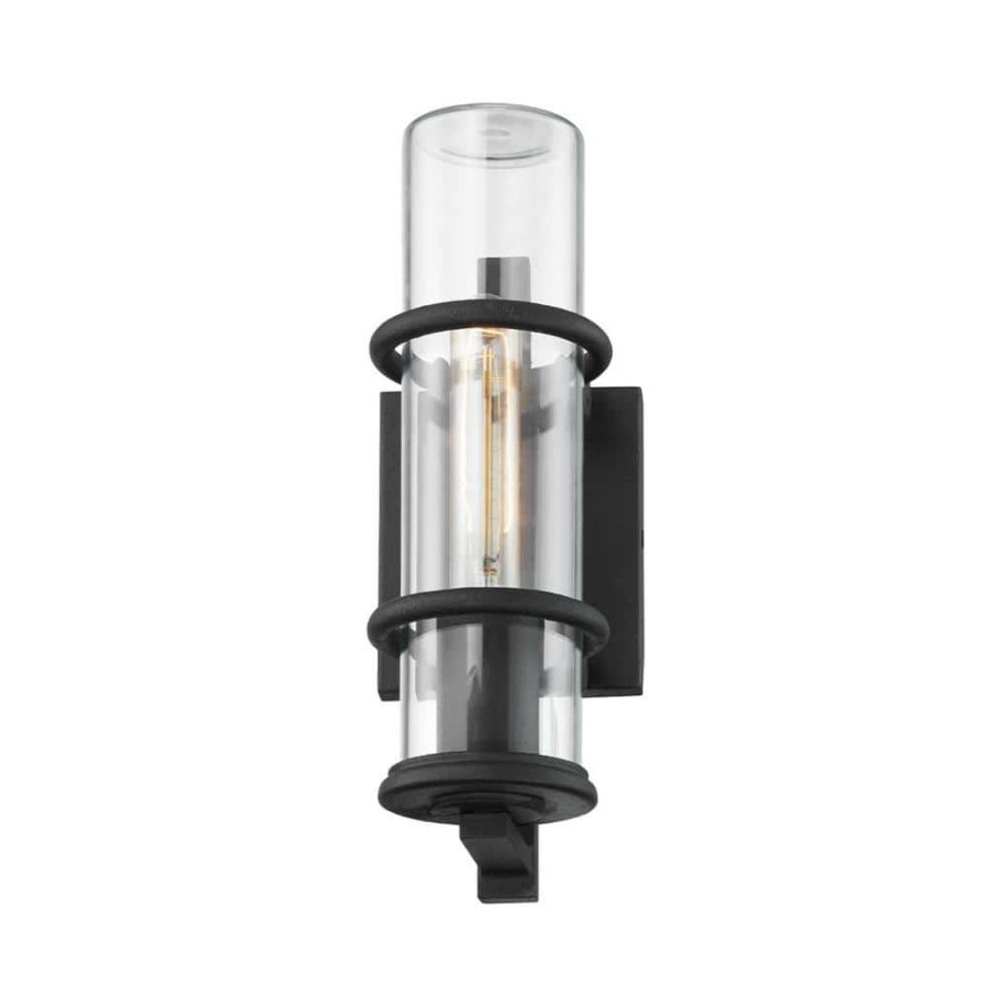 Outdoor Lighting * | Elm 1-Light Forged Iron, Clear Outdoor Wall Lantern Sconce By Troy Lighting