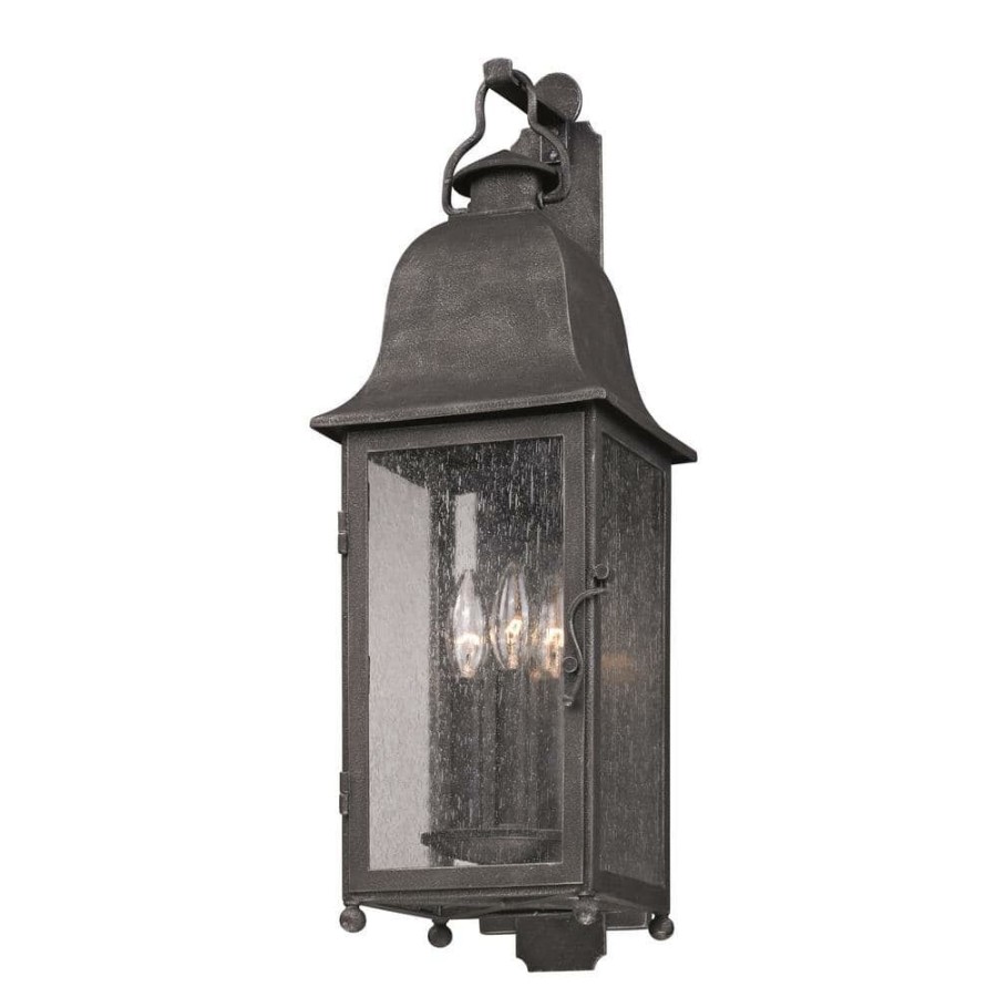 Outdoor Lighting * | Larchmont 3-Light Aged Pewter Outdoor Wall Lantern Sconce By Troy Lighting