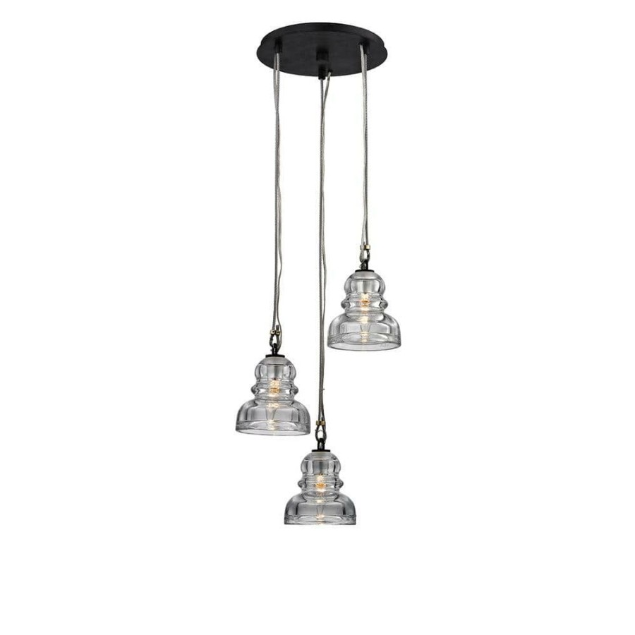 Commercial Lighting * | Menlo Park 3-Light Deep Bronze Cluster Pendant With Historic Clear Pressed Glass Shade By Troy Lighting