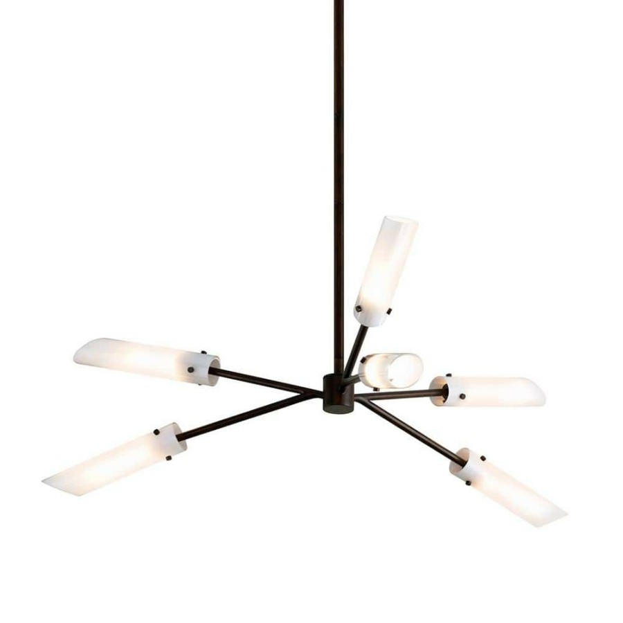 Commercial Lighting * | High Line 6-Light Dark Bronze Chandelier With Opal White Glass Shade By Troy Lighting