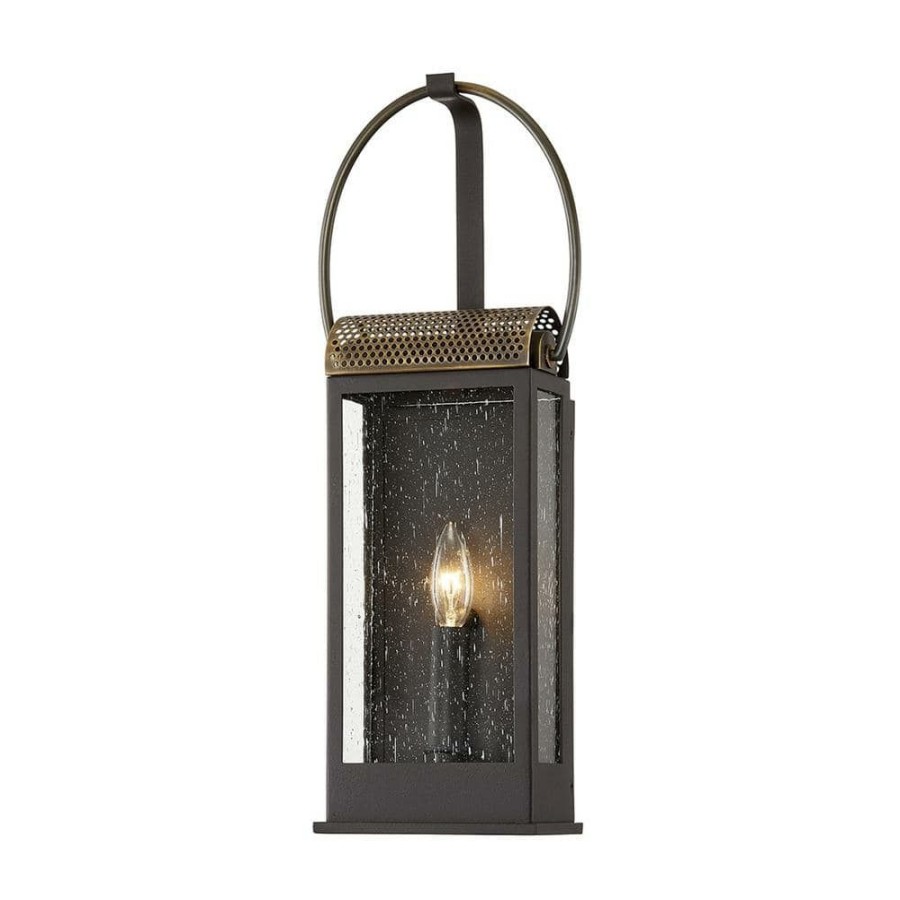 Vanity Lighting * | Holmes 1-Light Bronze And Brass Wall Sconce With Clear Seeded Glass Shade By Troy Lighting