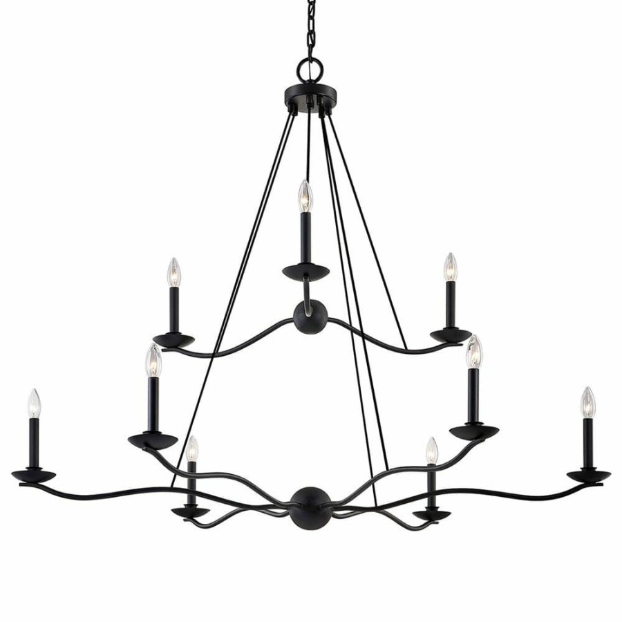 Commercial Lighting * | Sawyer 9-Light Black Forged Iron Chandelier By Troy Lighting