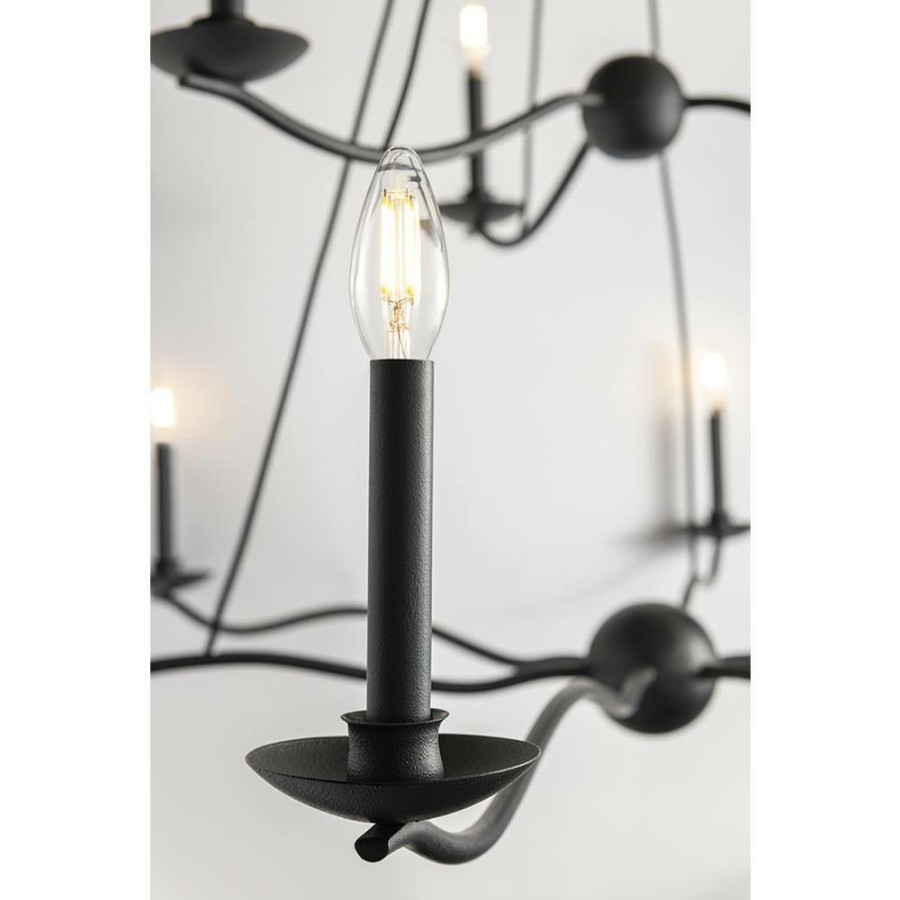 Commercial Lighting * | Sawyer 9-Light Black Forged Iron Chandelier By Troy Lighting