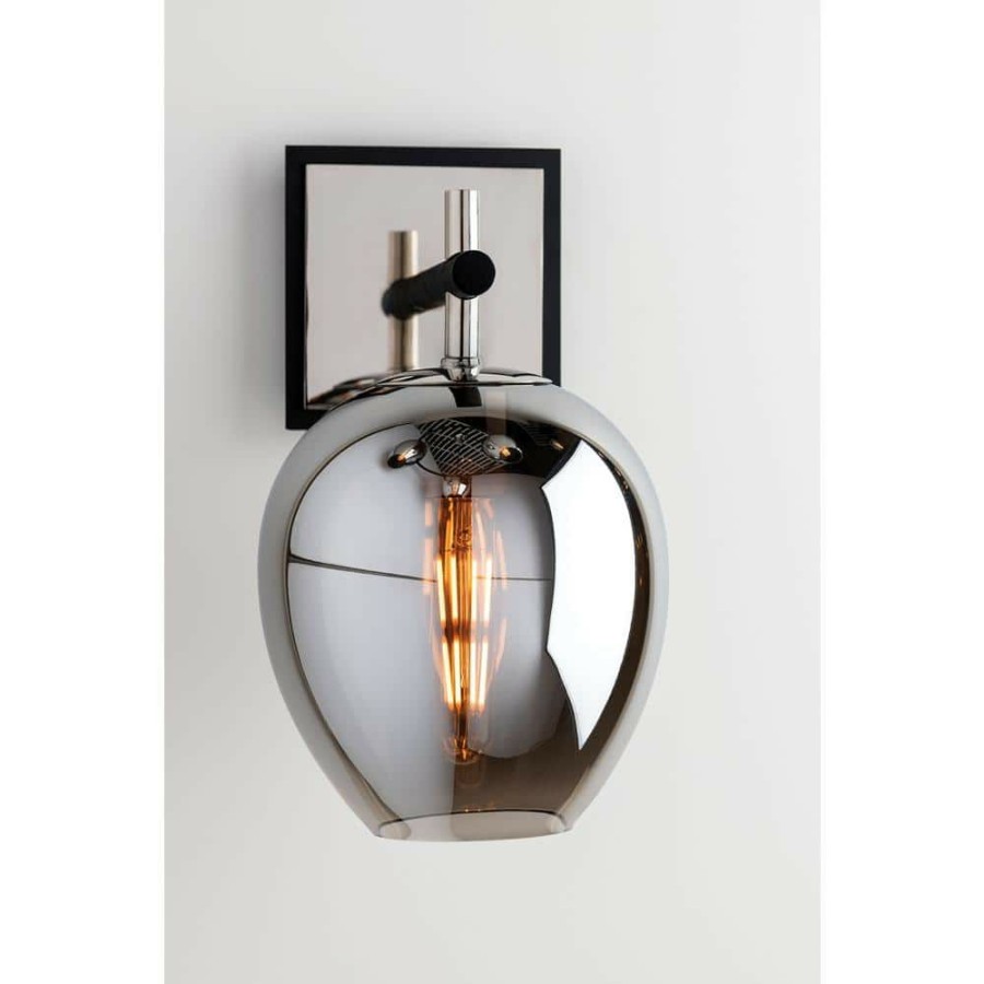 Wall Sconces * | Iliad 1-Light Carbide Black 12.5 In. H Wall Sconce With Plated Smoke Glass By Troy Lighting