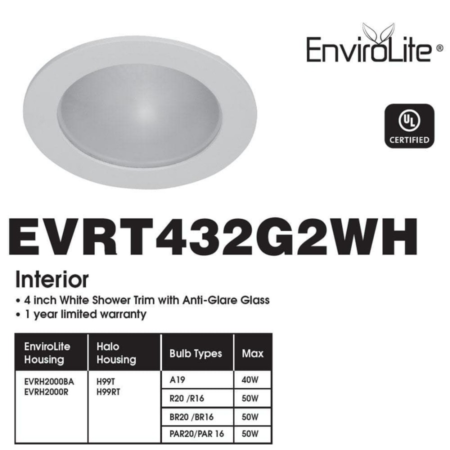 Recessed Lighting * | 4 In. White Shower Recessed Lighting Trim (6-Pack) By Envirolite