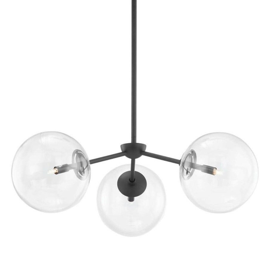 Commercial Lighting * | Madrid 3-Light Soft Black Clear Chandelier With Clear Glass Shade By Troy Lighting