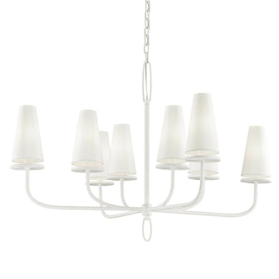 Commercial Lighting * | Marcel 8-Light Gesso White 43.25 In. D Chandelier With Off-White Hardback Cotton Shade By Troy Lighting