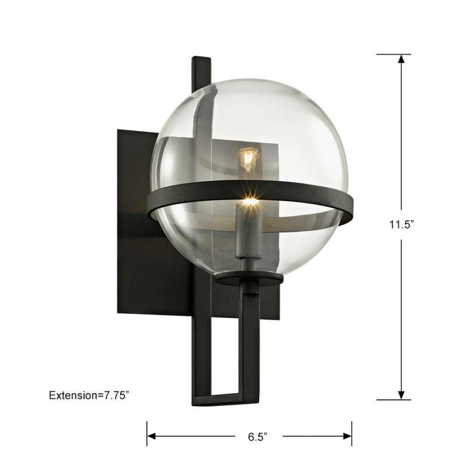 Wall Sconces * | Elliot 1-Light Textured Black 11.5 In. H Wall Sconce With Clear Glass By Troy Lighting